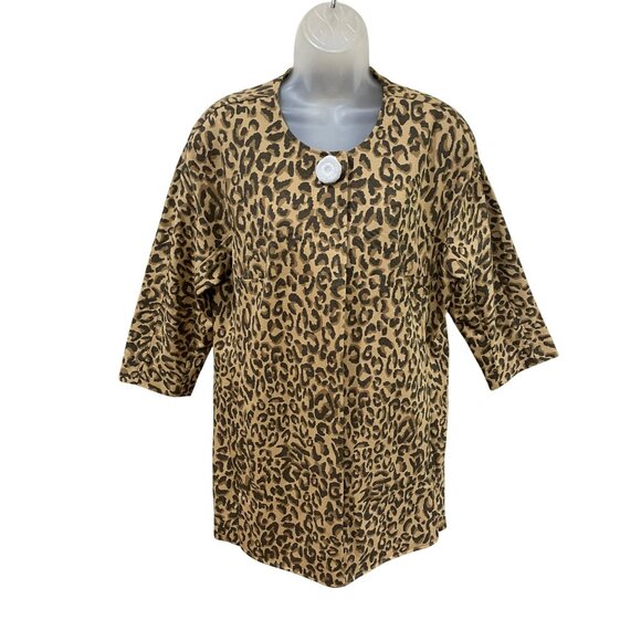 NWT Cabi By Carol Anderson Leopard Print 3/4 Sleeve Jacket M Cotton Blend Womens - Picture 2 of 11